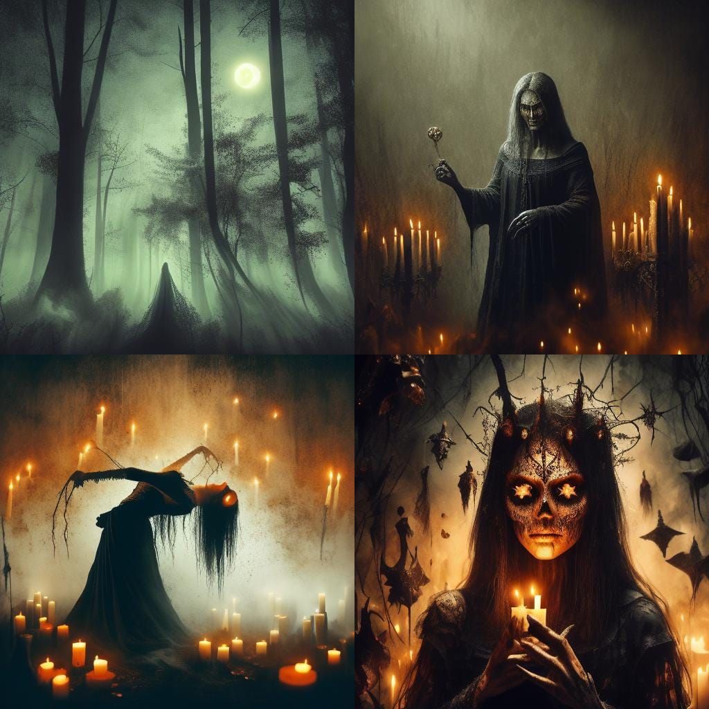 Witch in Black Nightgown, Halloween Aesthetic