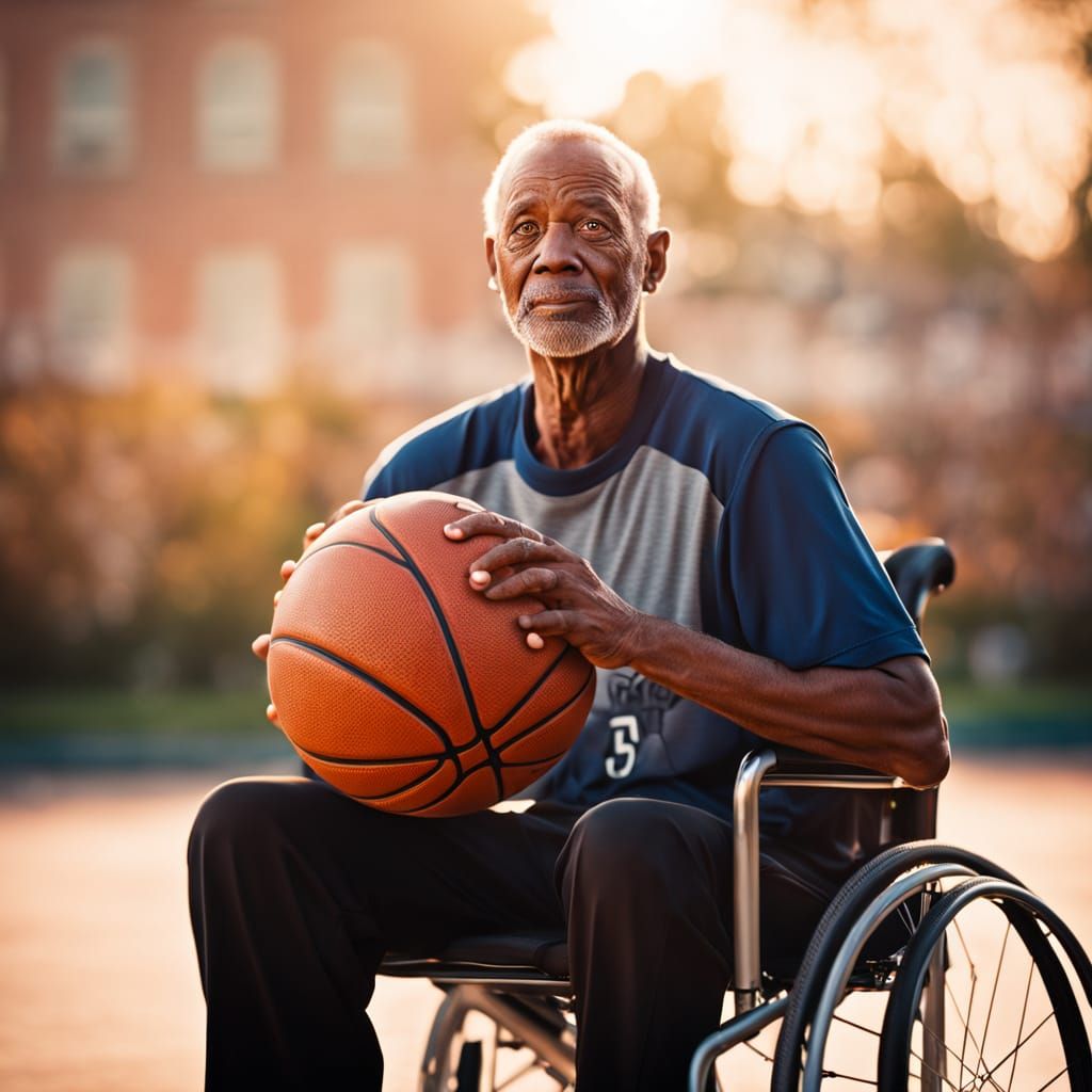 Basketball Player Portrait in Wheelchair, Professional Photo...