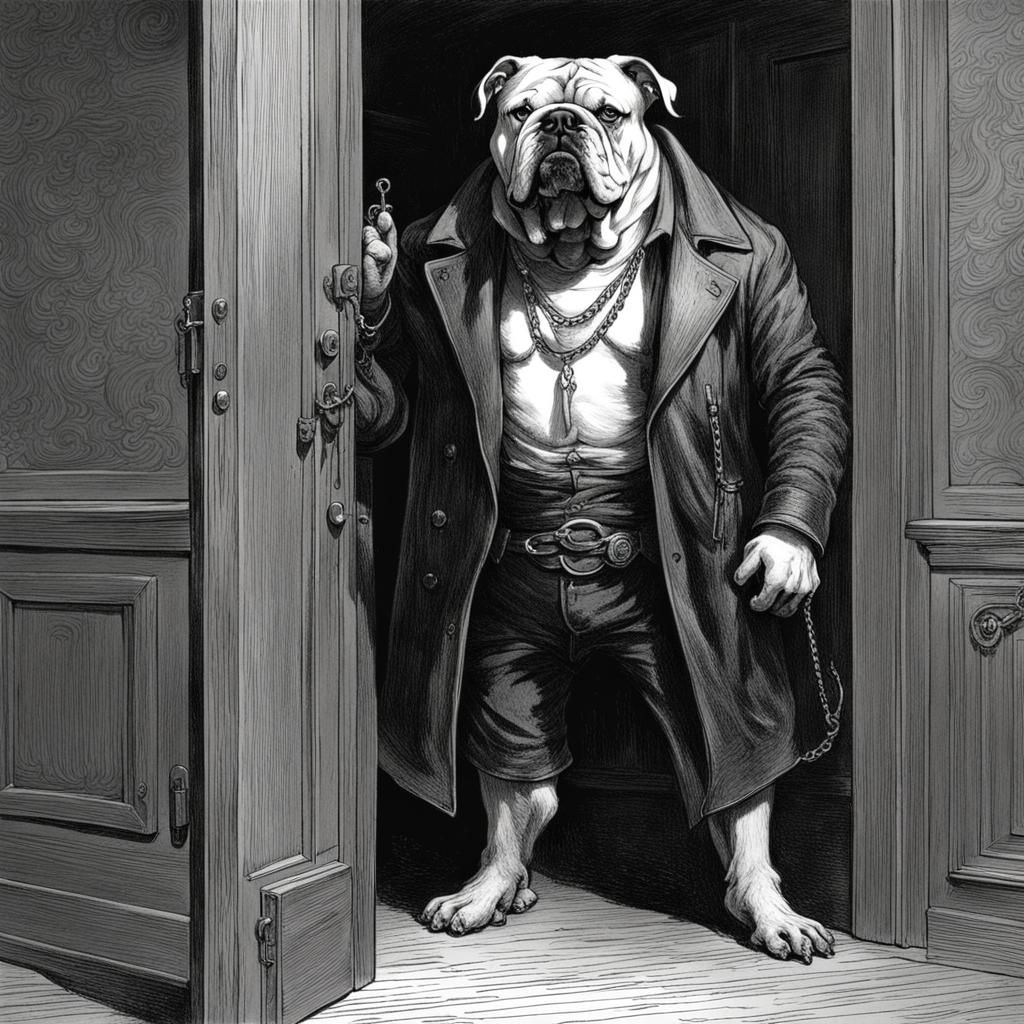 Gangster Bulldog Bar Guard in Horror Style