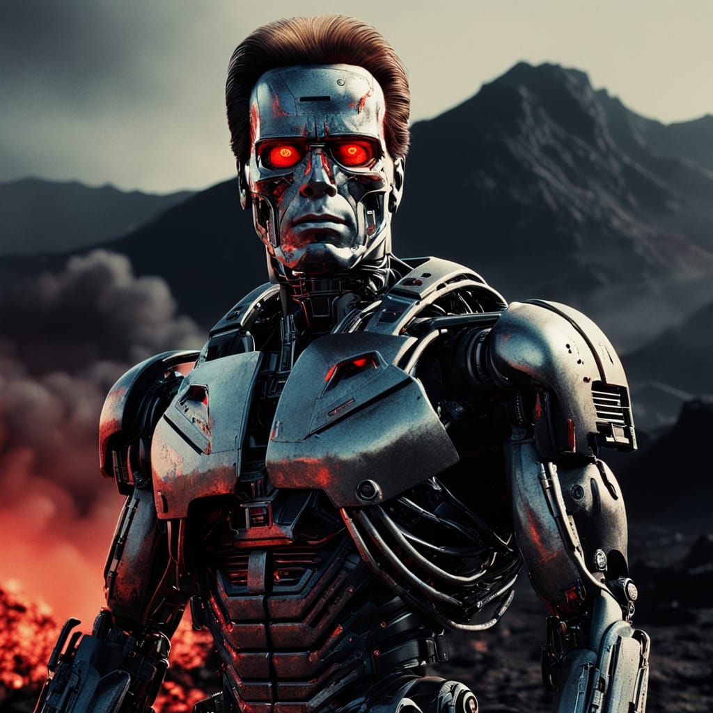 Terminator in Desolate Landscape: Cybernetic 3D Art