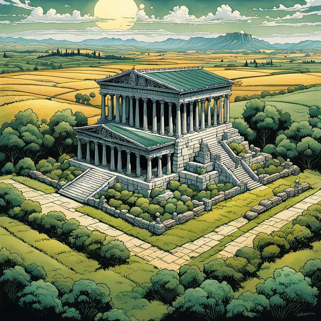 Greek Harvest Goddess Temple Illustration