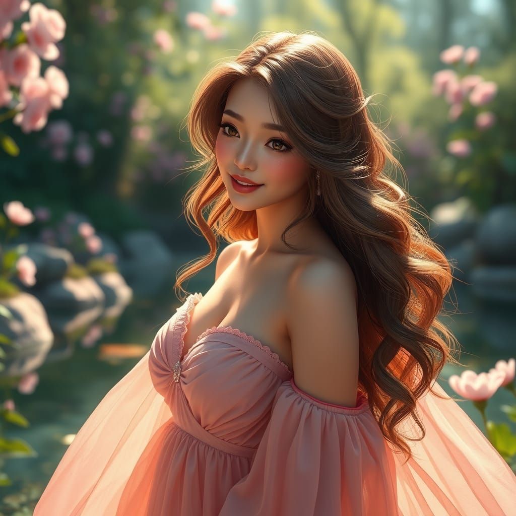 Ethereal Goddess in Sunlit Garden