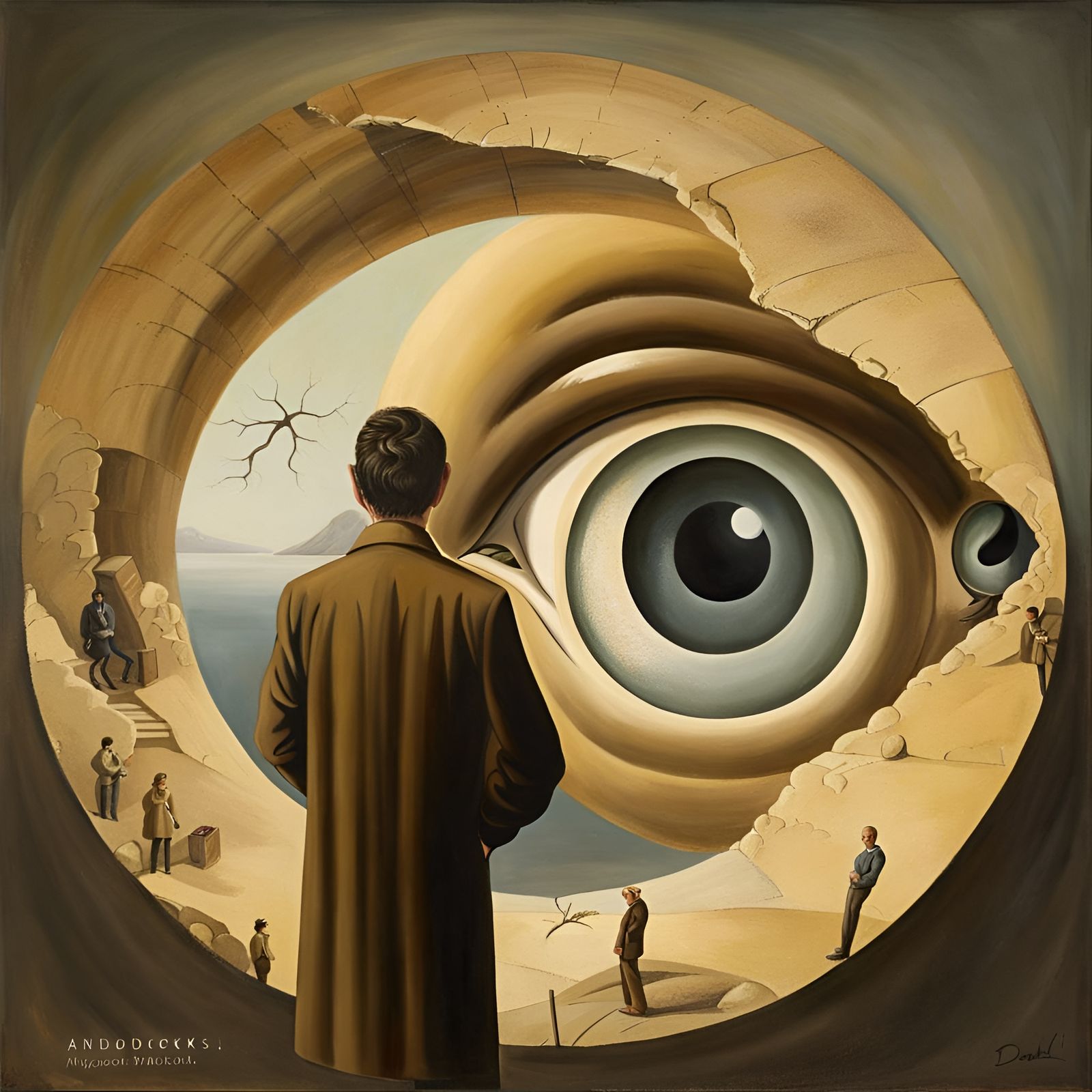 Man Trapped Inside Cyclopean Eye: Surrealist Painting