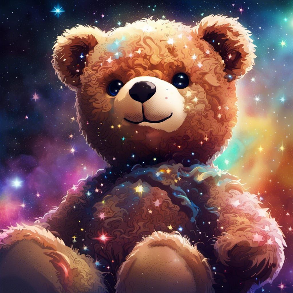 Cute Teddy Bear in Starry Universe: Digital Art