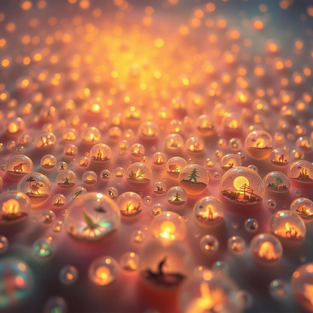 Ethereal Dreamscape of Glowing Orbs in Surreal Style