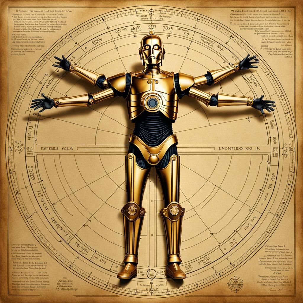 Hyperrealistic C-3PO as Vitruvian Man