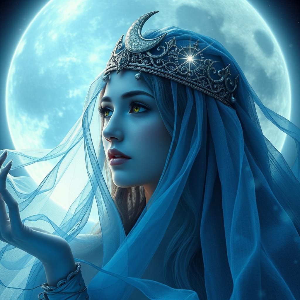 Gothic Royal Lunar Goddess with Ethereal Glow and Magical Au...