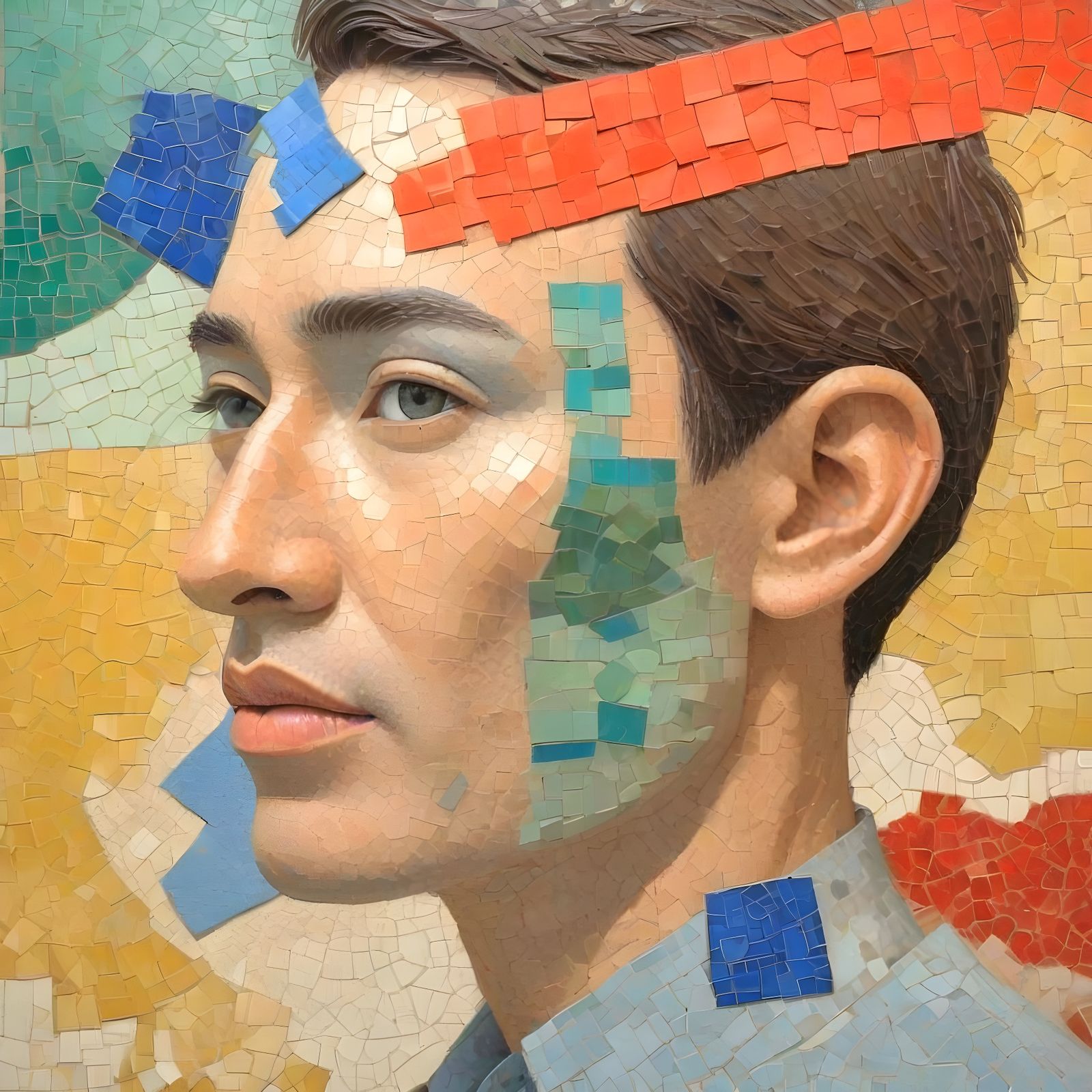 Colorful Mosaic Relief with Stucco Texture