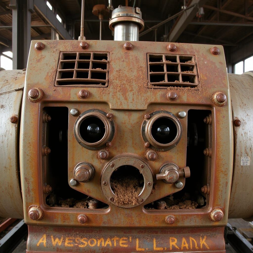 Rustic Industrial Machine Expresses Surprise in Hidden Portr...