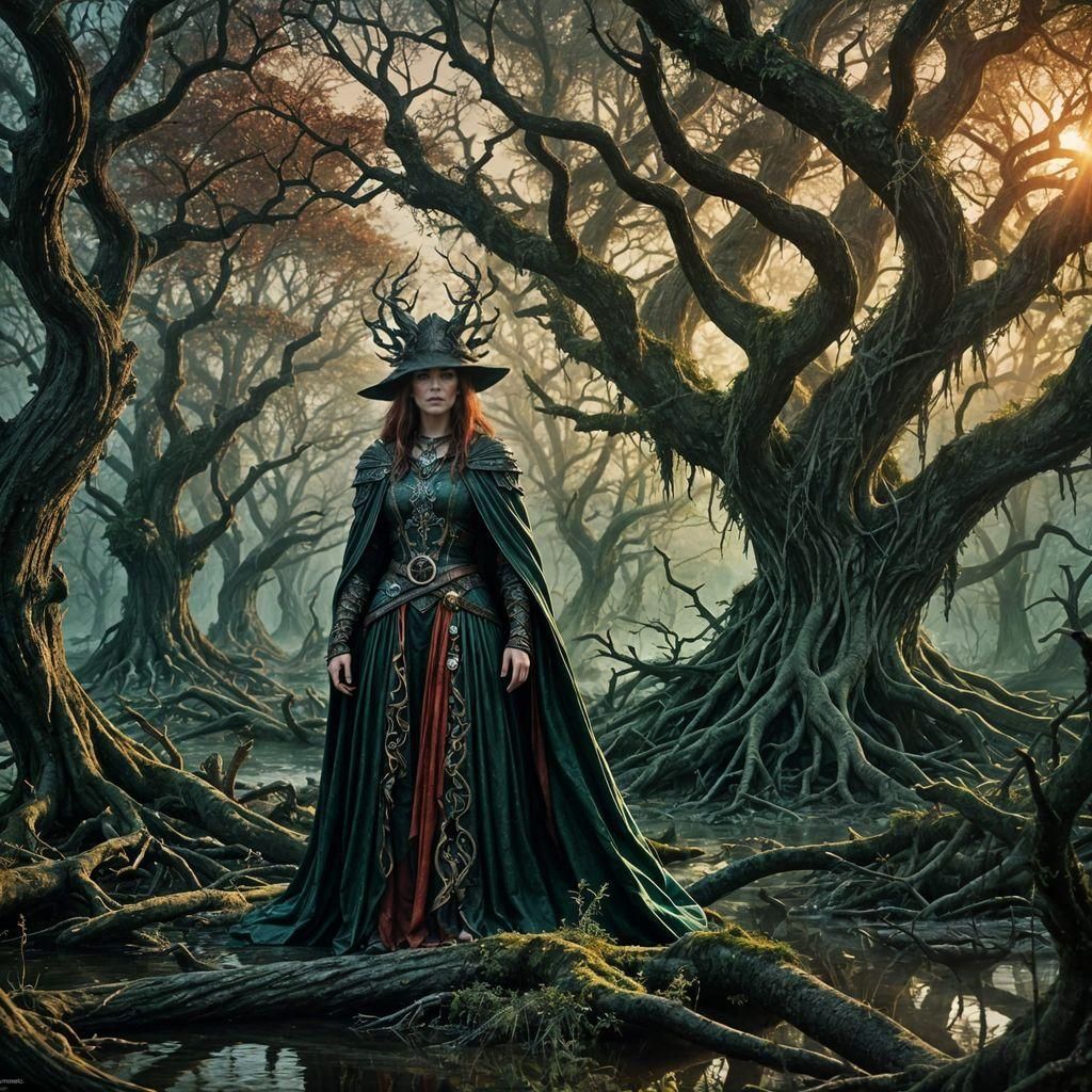 Epic Fantasy Swamp Grove at Sunset in 8K