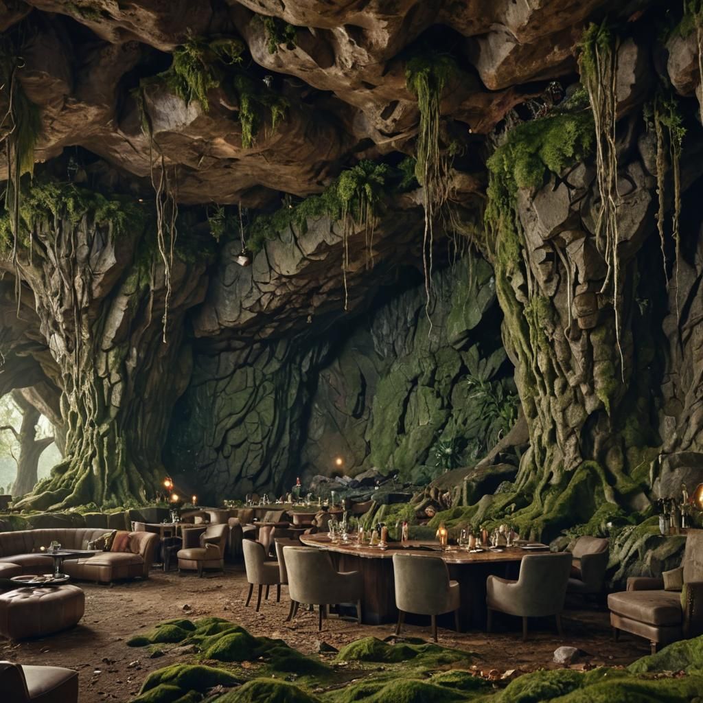 Techno Party in Cave Under Rock Wall