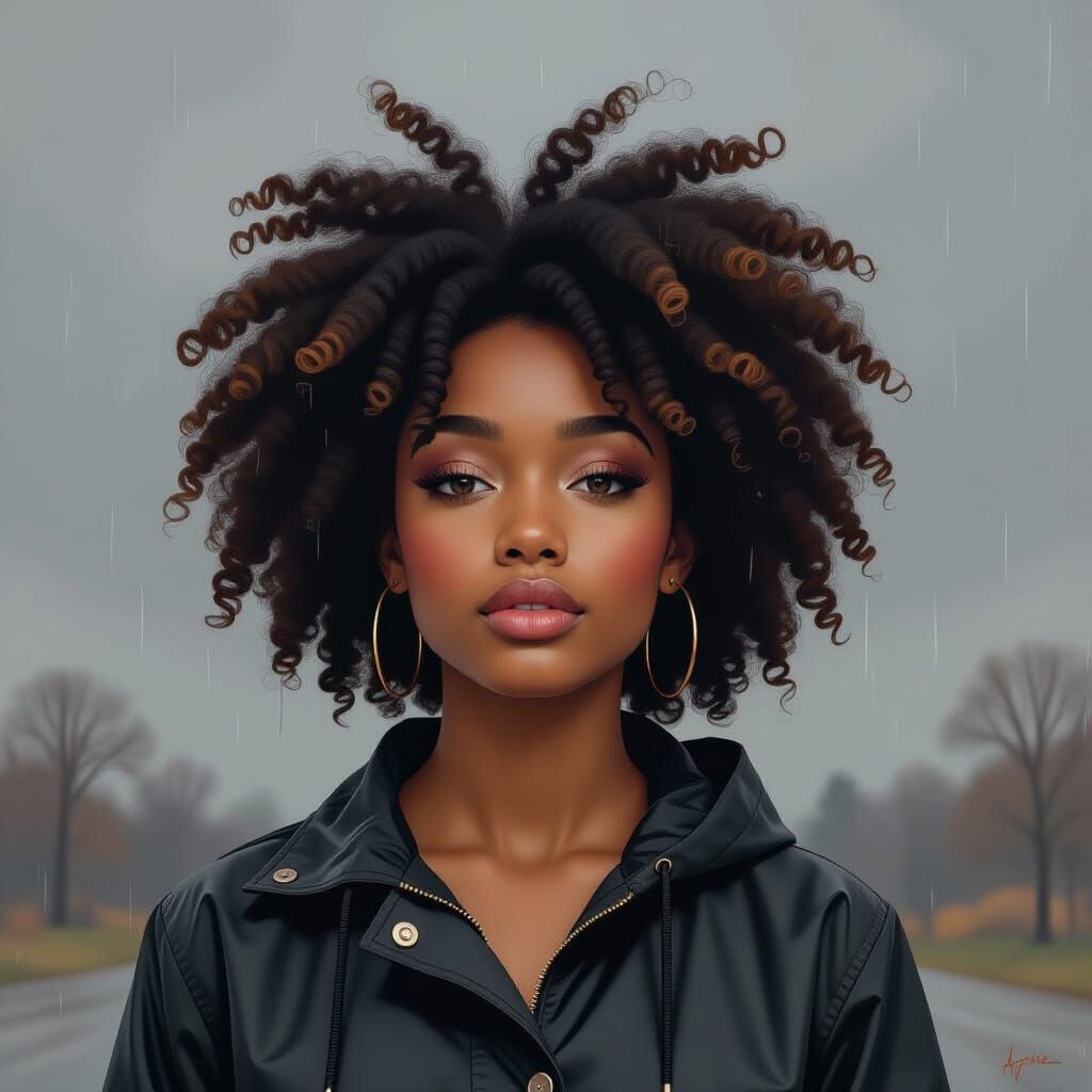 Teenage Girl in Rain Attire, Contemporary Portrait