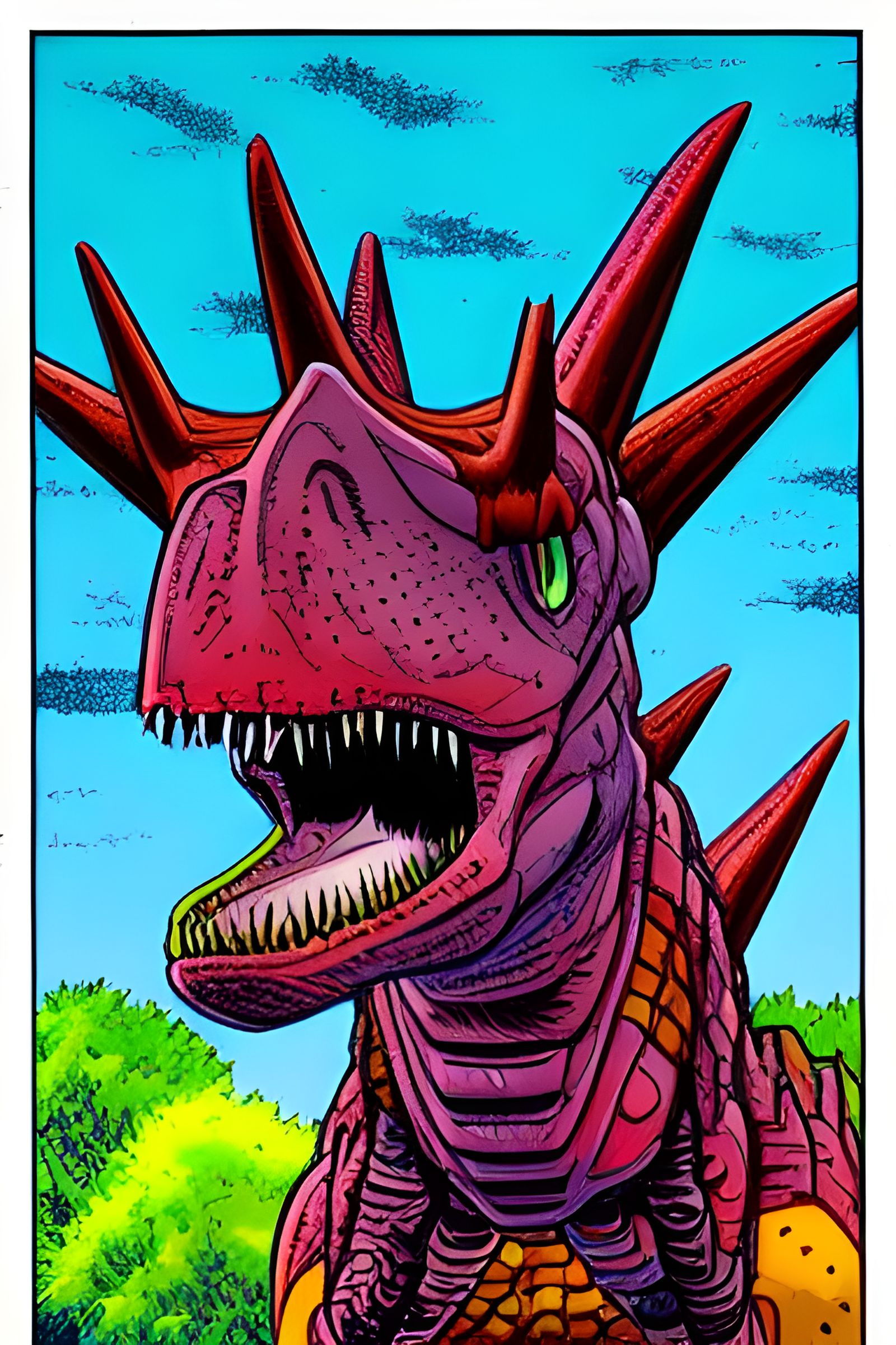 Dinosaur Comic Illustration in 90s Style