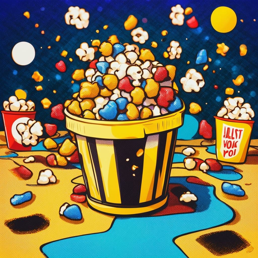 Pop Art: Vibrant Popcorn Bucket in Macro Shot