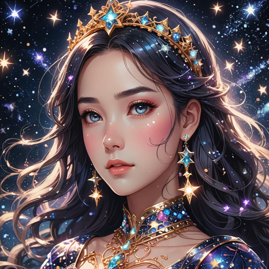 Princess in Space Dress with Galaxy Night Sky