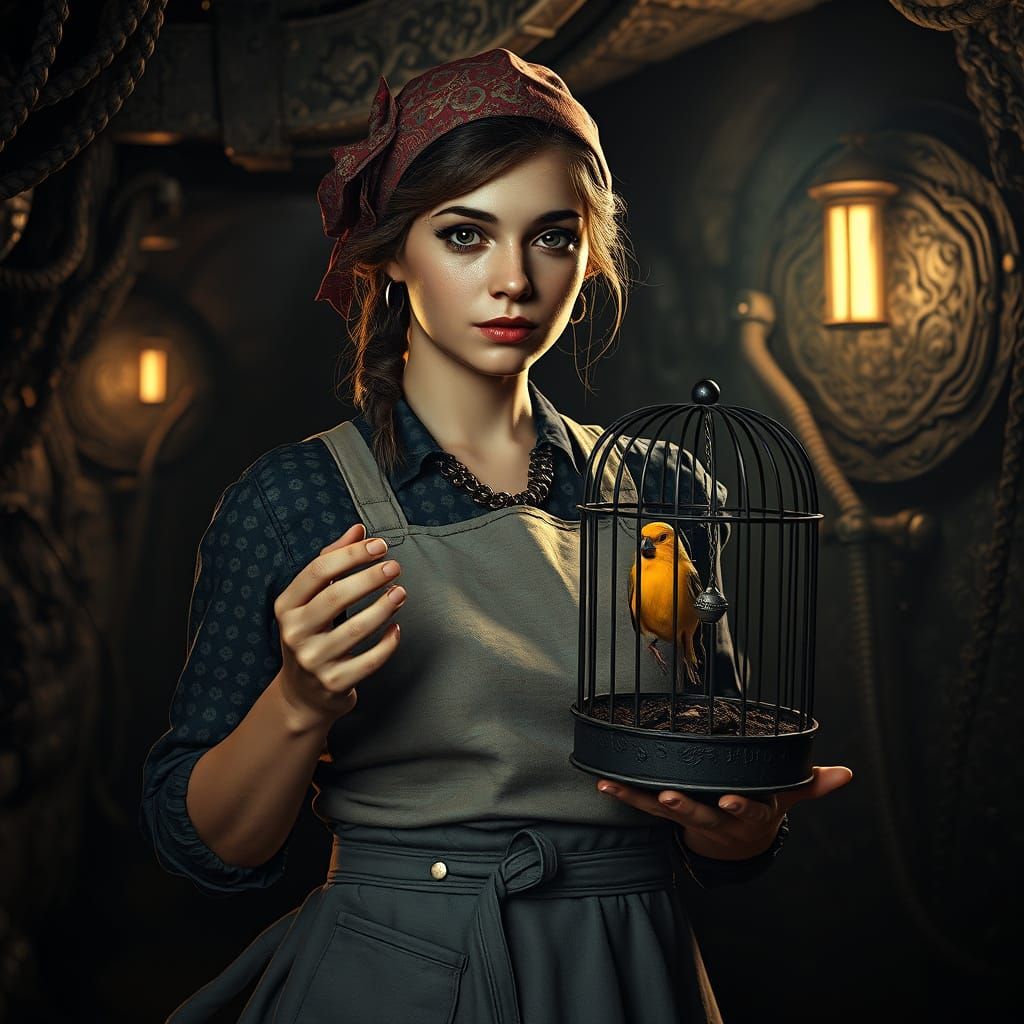 Victorian Miner with Canary, Dark Realism