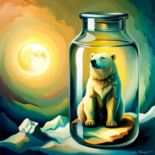Polar Bear in a Bottle: Detailed Digital Painting