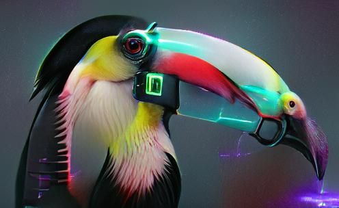 Cyberpunk Toucan in Neon Cityscape