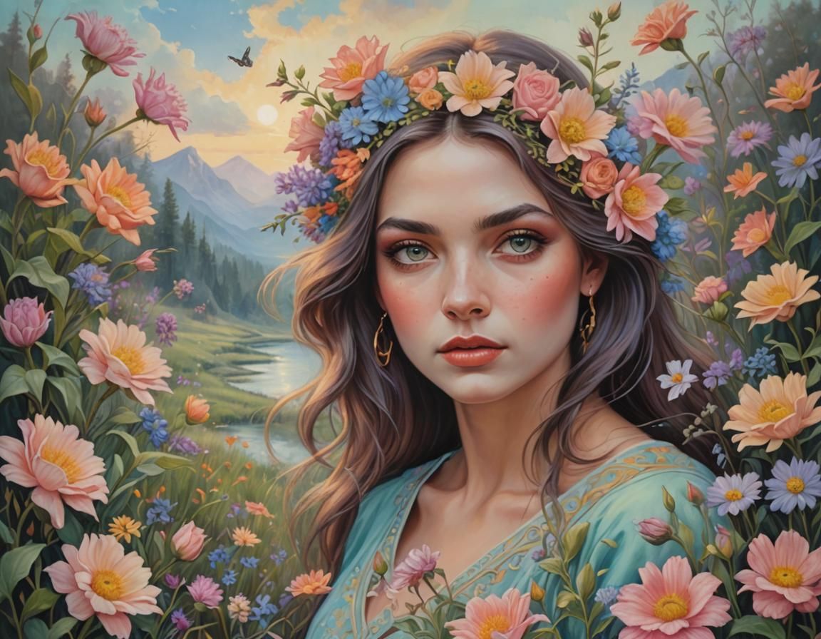 Surreal Pastel Portrait of a Beautiful Girl