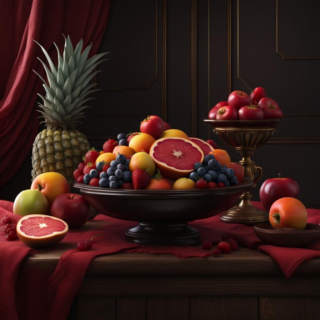 Still Life with Fruit and Meat, Detailed Matte Painting