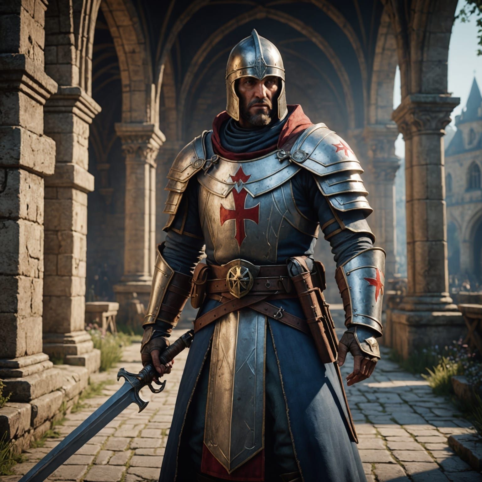 French Templar in 3D Game Cinematic Style