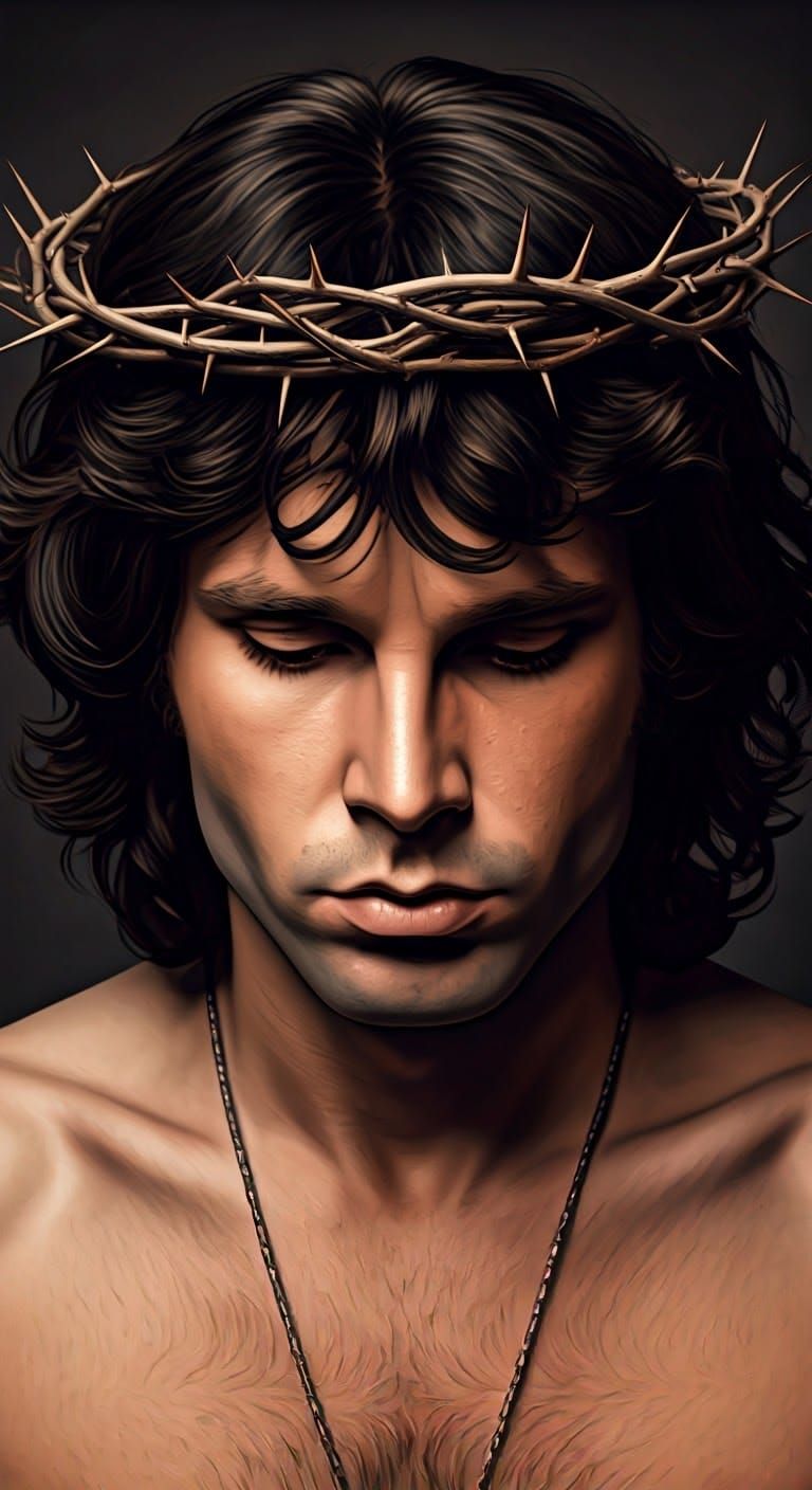 Mystical Portrait of Jim Morrison in Crown of Thorns