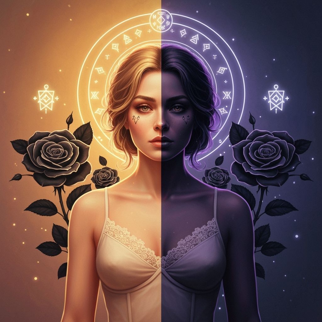 Radiant Woman Merging Light and Dark Selves