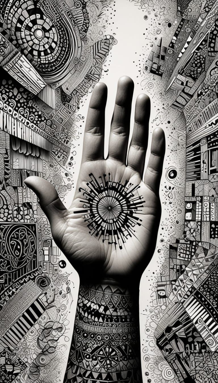 Intricate Zentangle Hand Piece in Surrealistic Style