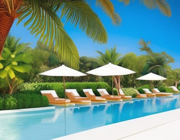 Tropical Island Paradise with Parrots and Refreshments