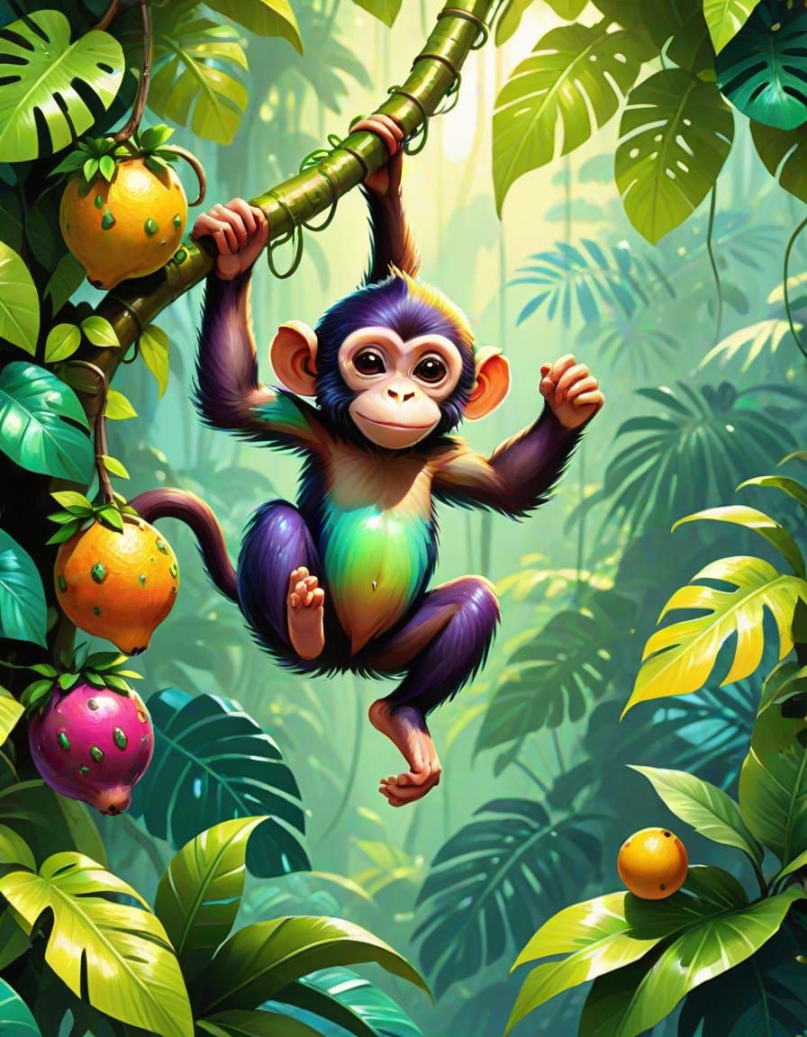 Exotic Jungle Creatures in a Lush Digital Painting