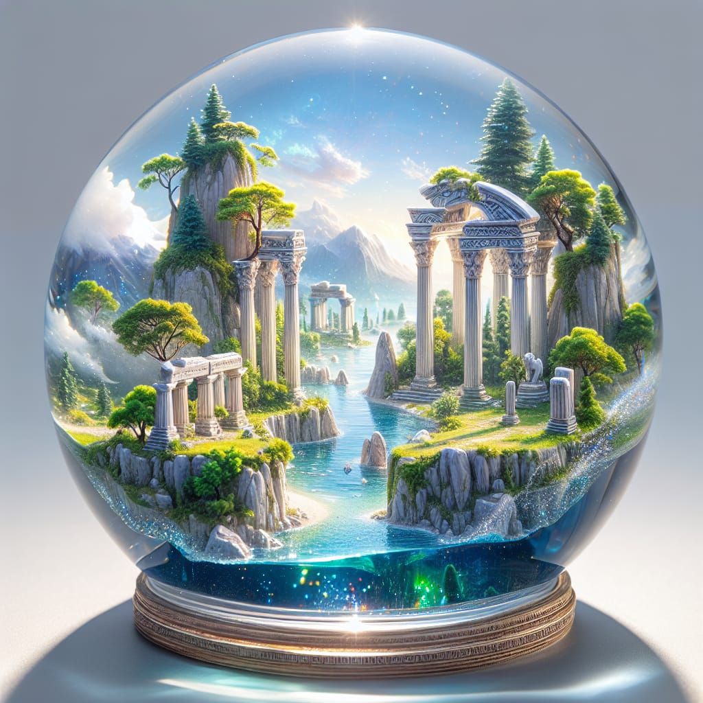 Fantasy Greek Landscape in Crystal Snowglobe