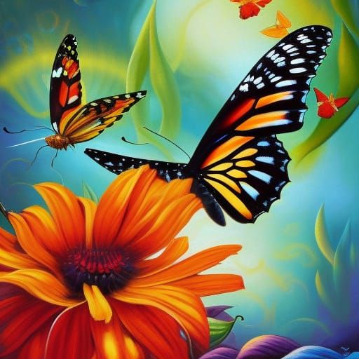 Fantasy Butterfly and Flower in Abstract Comic Art