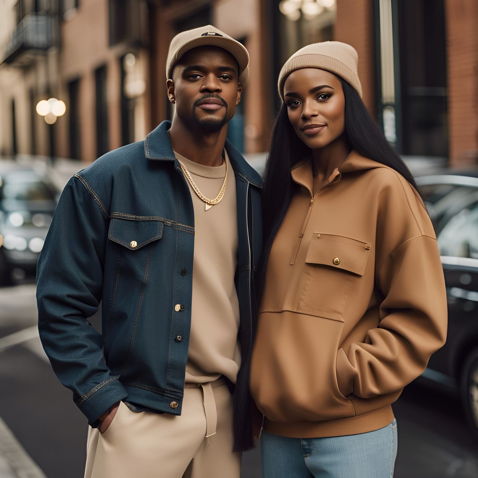 Black Couple Wearing Colour-Coordinated Outfits