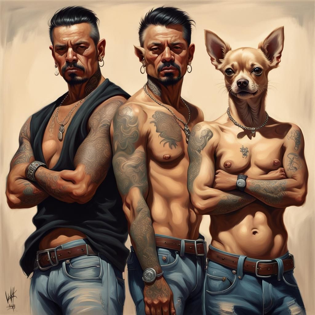 Latino Men with Chihuahua: Oil Painting Portrait