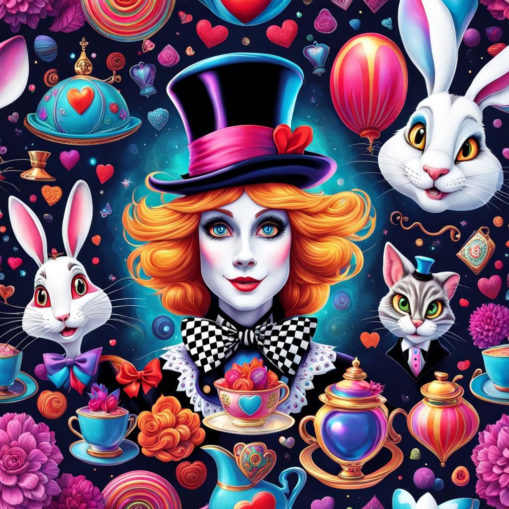 Cosmic Alice in Wonderland Characters, Holographic Style