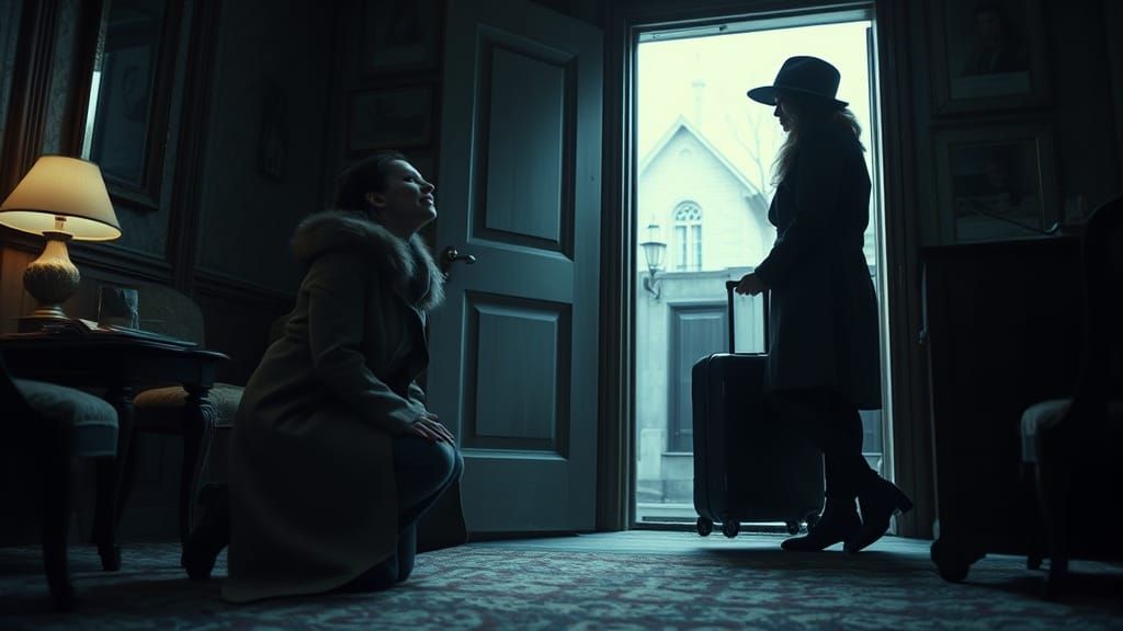 Dramatic Farewell Scene in Shabby Hotel Room