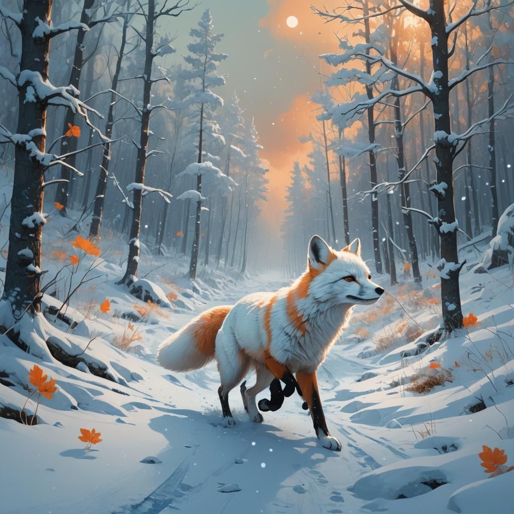 Arctic Fox Chase: Digital Fantasy Art