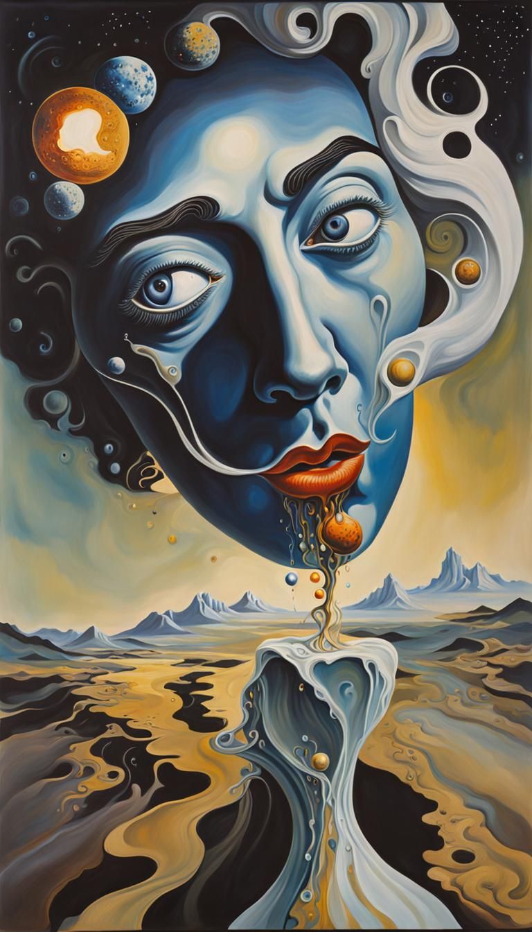 Surreal Cosmic Portrait in Gouache Style