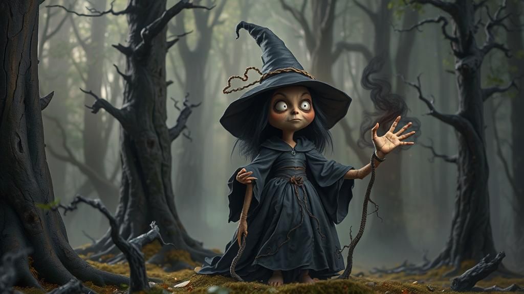 Evil Witch Casting Dark Magic in Ominous Forest