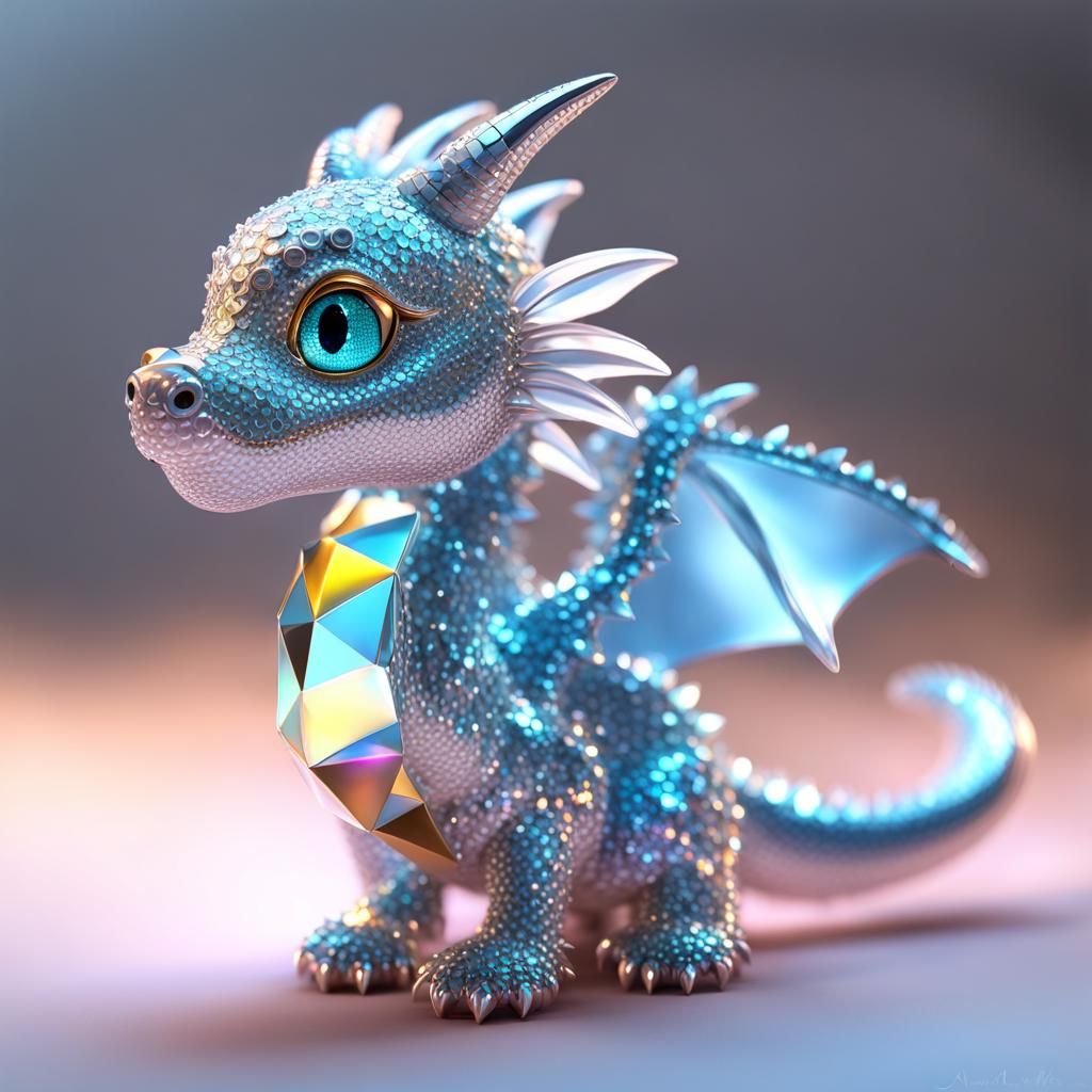 Mini Crystal Dragon Caricature in Watercolor Style