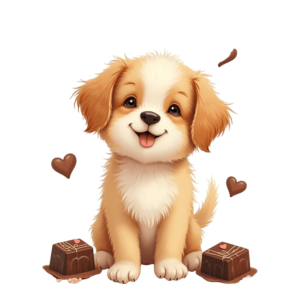Cute Puppy Amidst Hearts and Chocolate