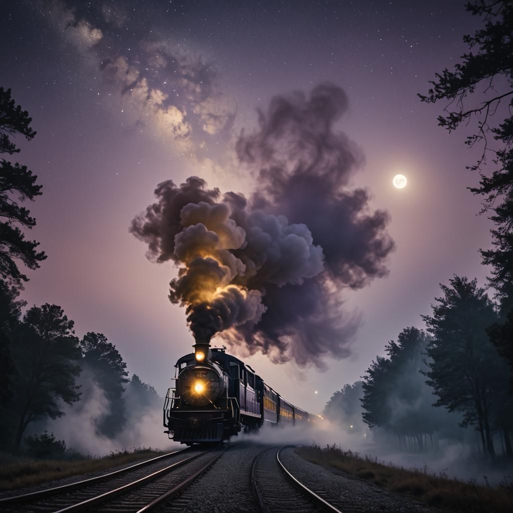 Mystical Train at Dusk in Georgia: Impressionist Steampunk
