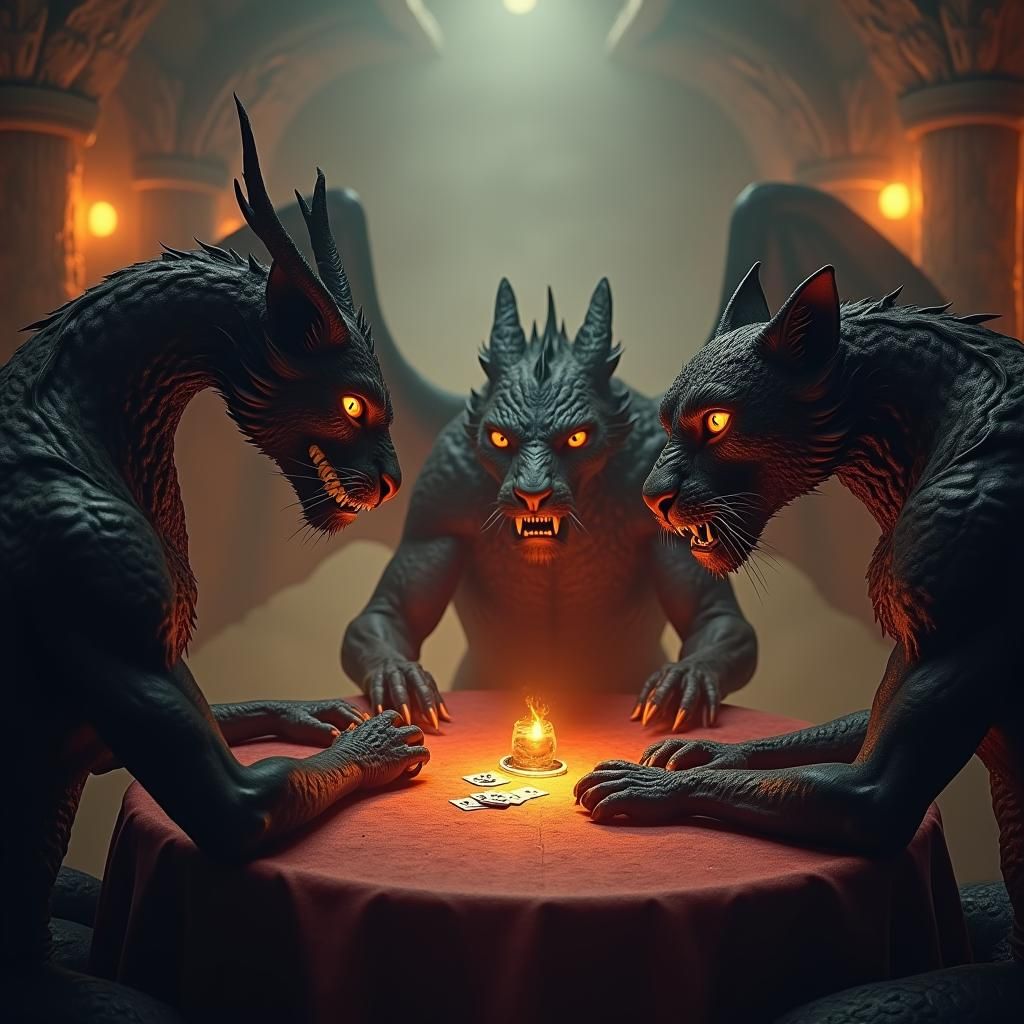 Fantasy Poker Night with Dragon and Griffin