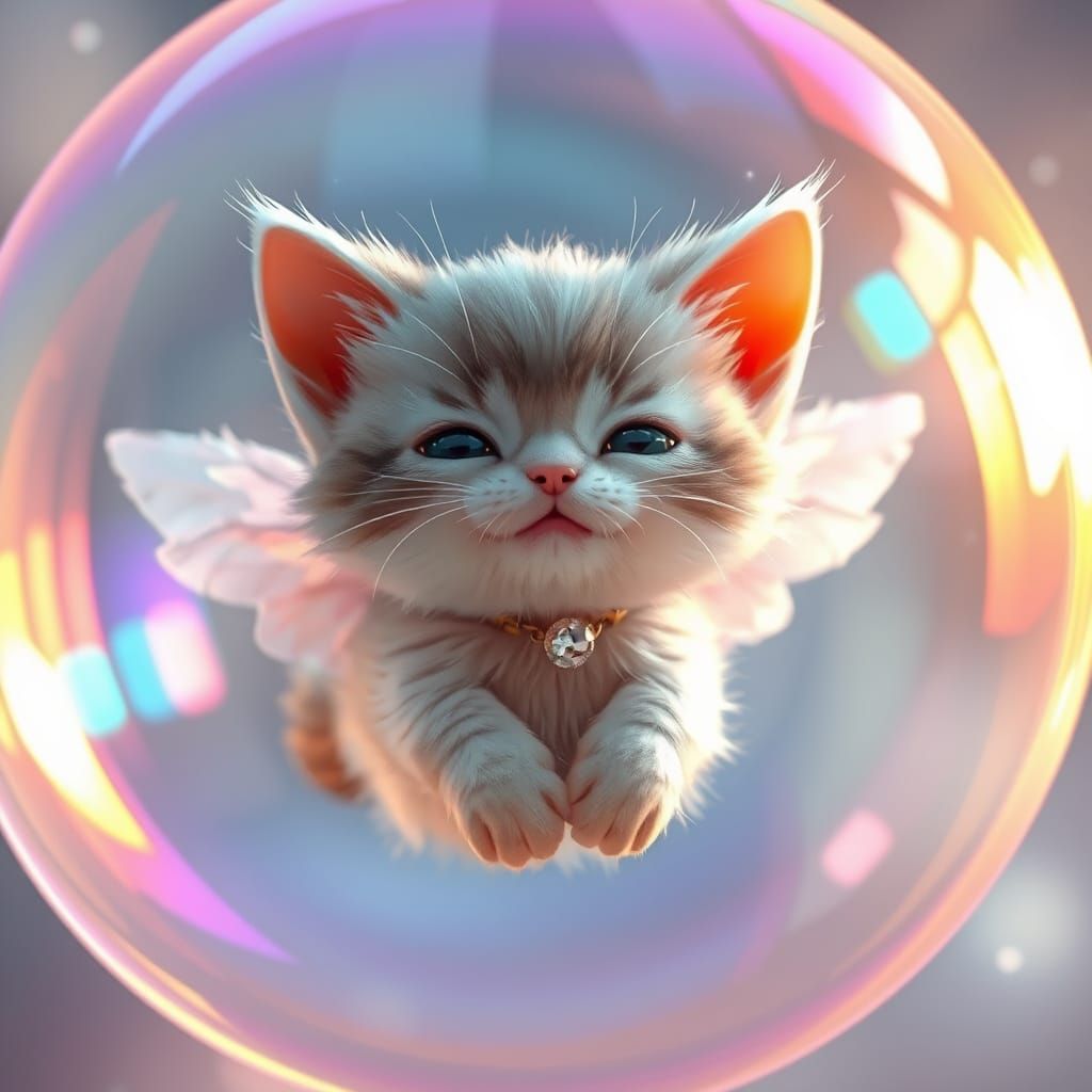 Whimsical Kitten in Rainbow Hued Dream World