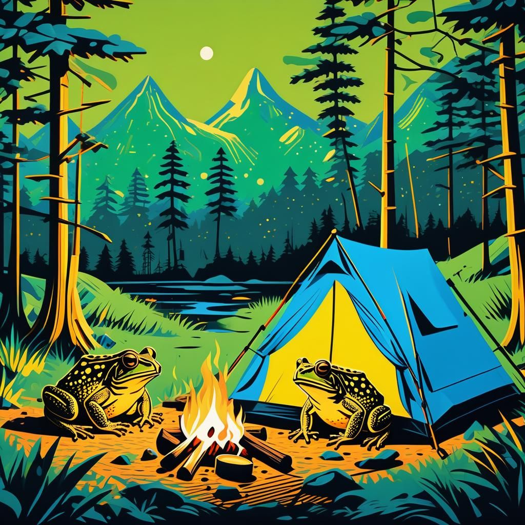 Cane Toads Camping: Pop Art Screen Print