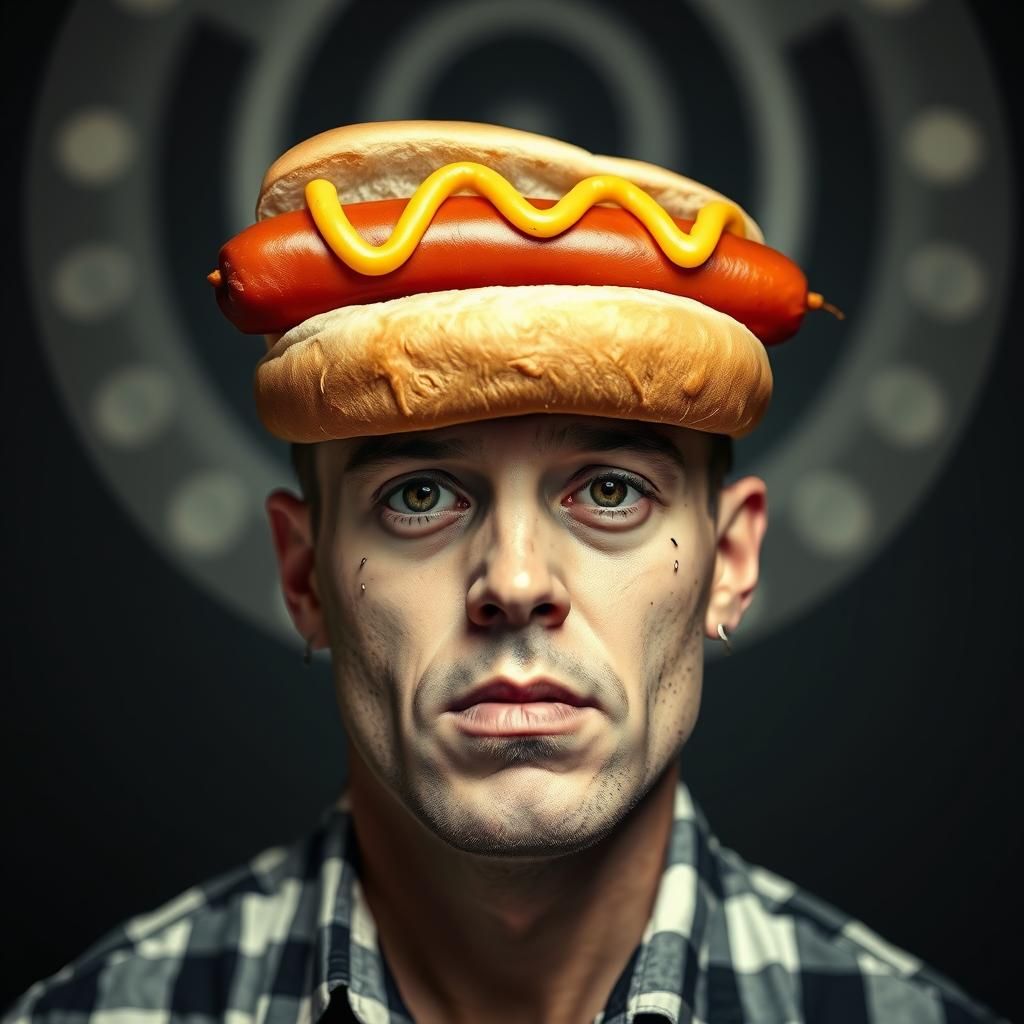 Man with Hot Dog Hat Portrait