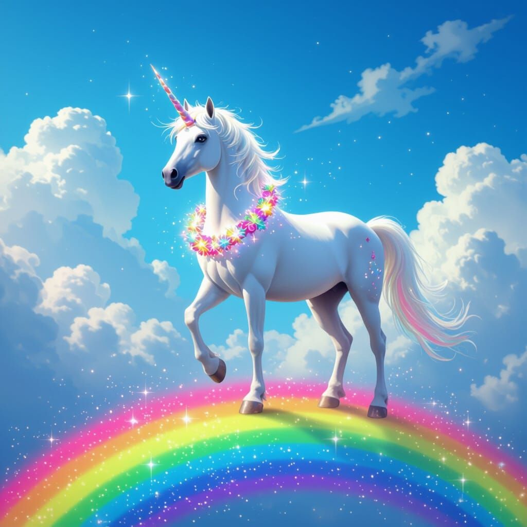 Majestic Unicorn on Rainbow in Ethereal Style