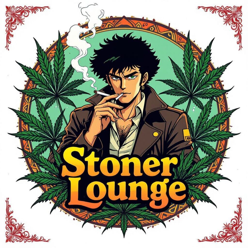 Spike Spiegel Smoking, Cannabis Graphic in Digital Art Style