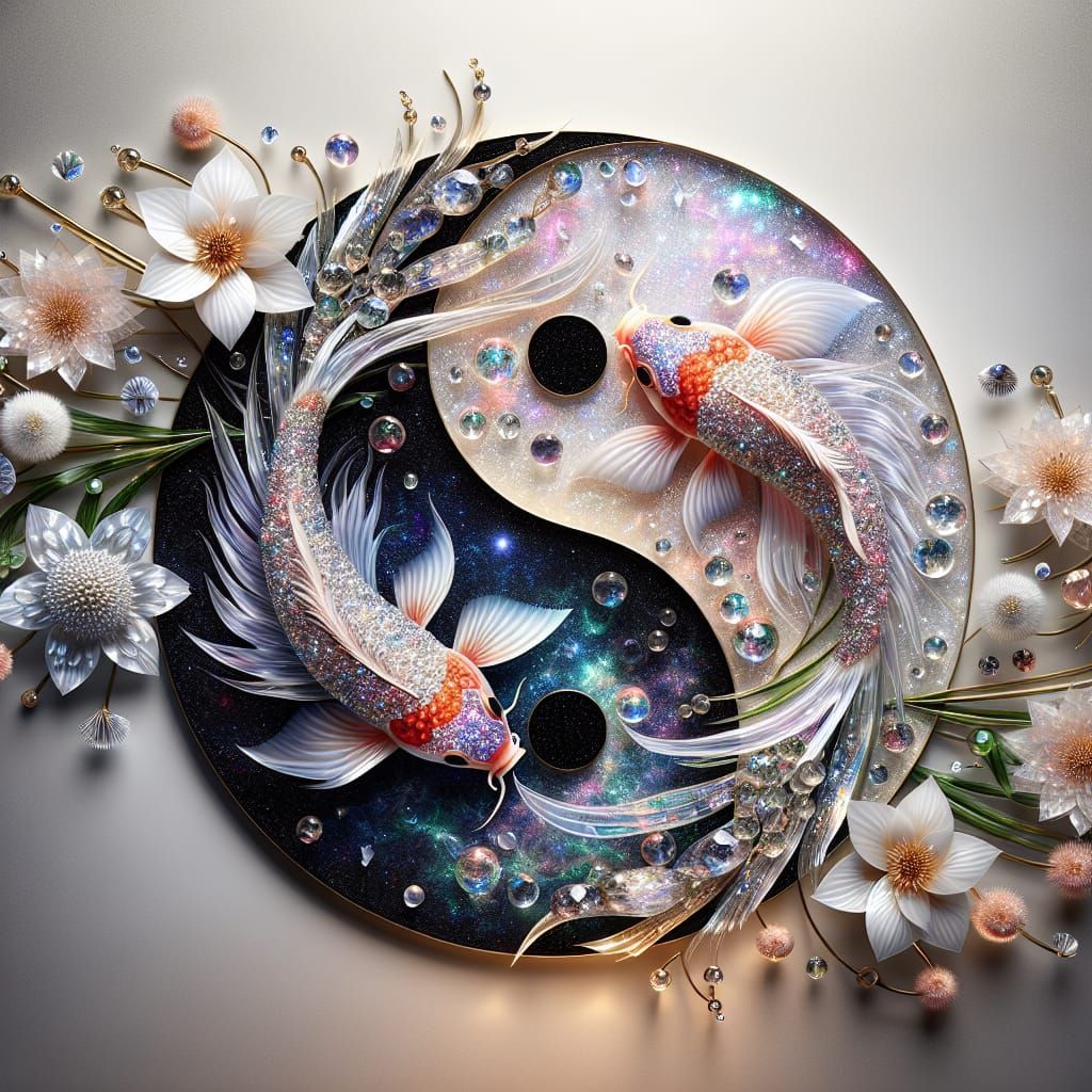 Crystal Galaxy Koi Fish Yin Yang Symbol