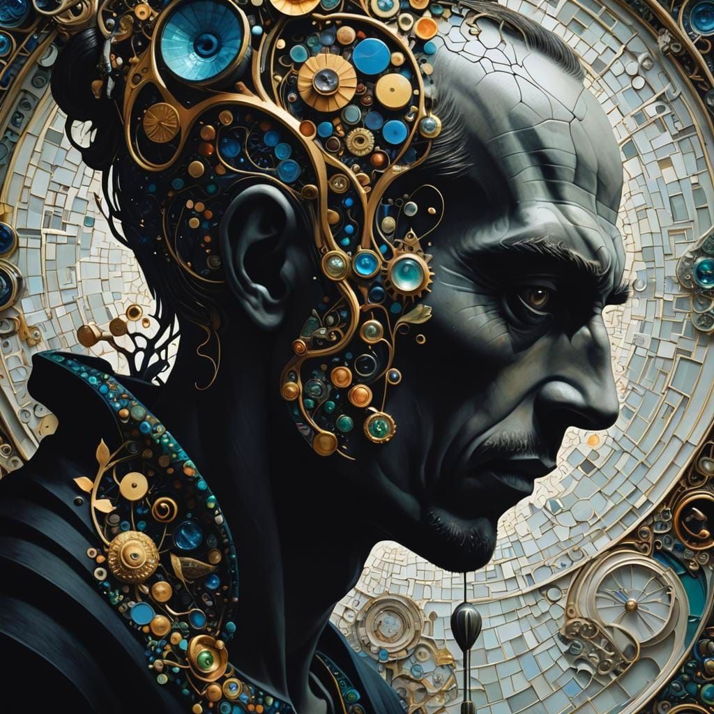 Surreal Art Nouveau Portrait with Cabinet of Curiosities